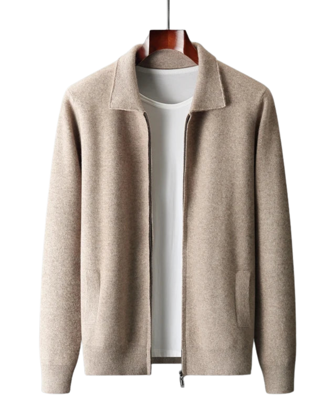 Men’s 100% Cashmere Cardigan – Zip-Up Knit Jacket for Autumn & Winter