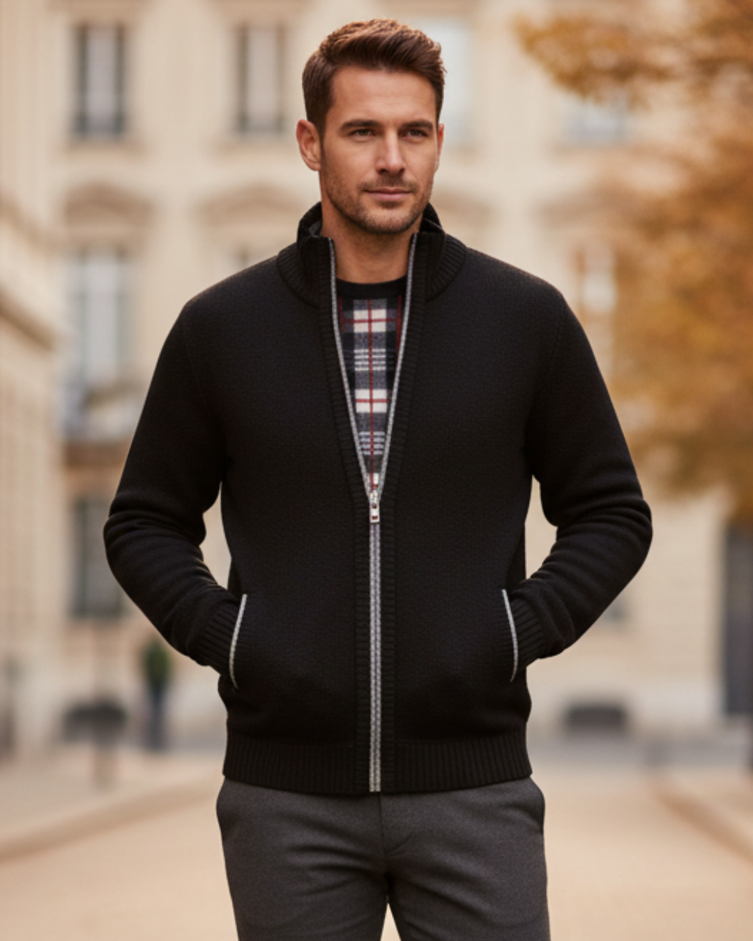 Men’s Fleece Cardigan – Slim Fit Knitted Full-Zip Winter Sweater Jacket
