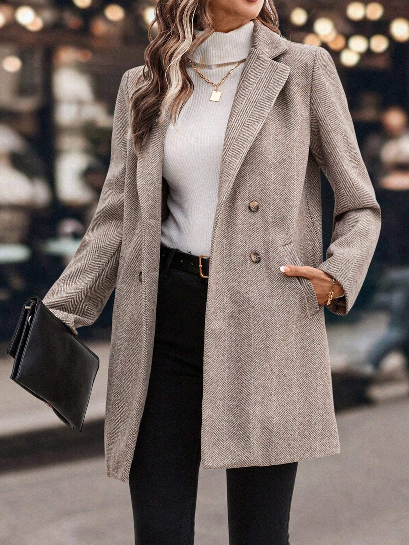 Eva Herringbone Wool Coat