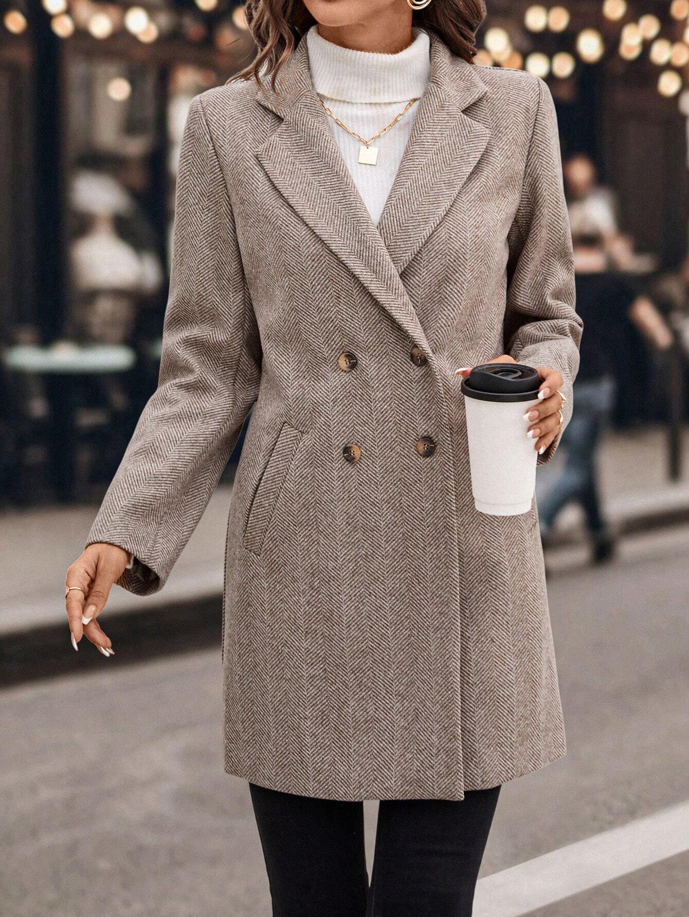 Eva Herringbone Wool Coat