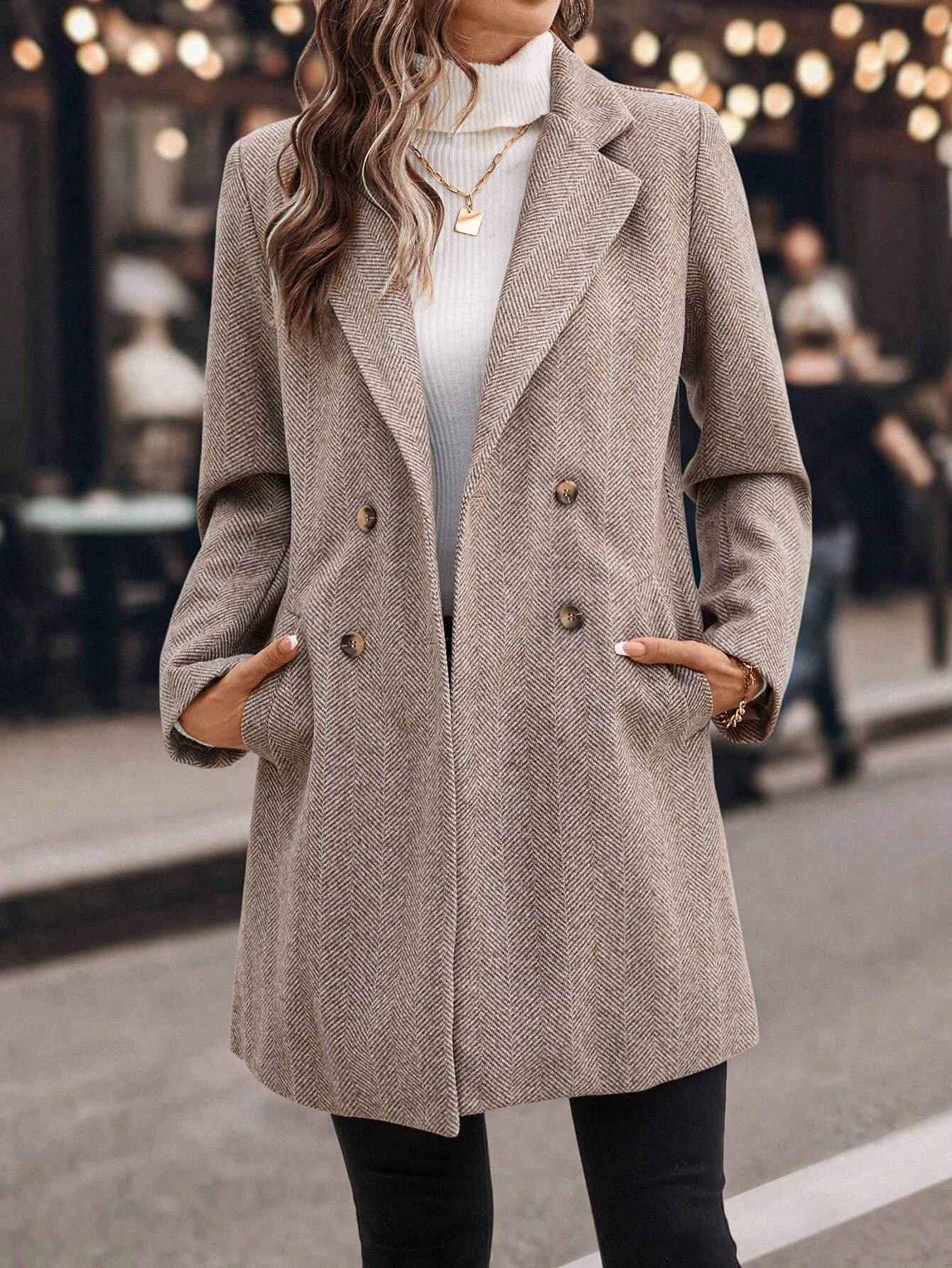 Eva Herringbone Wool Coat