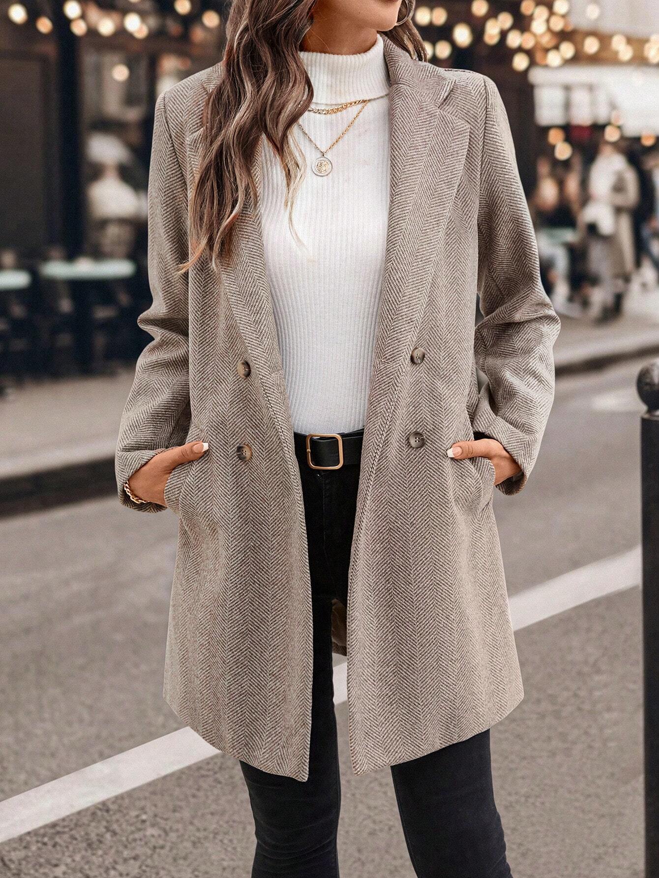 Eva Herringbone Wool Coat