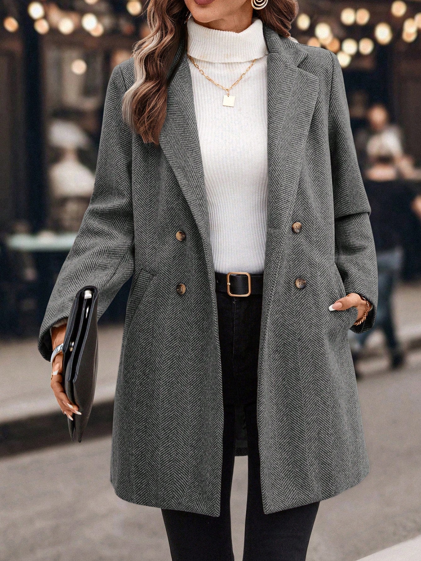Eva Herringbone Wool Coat