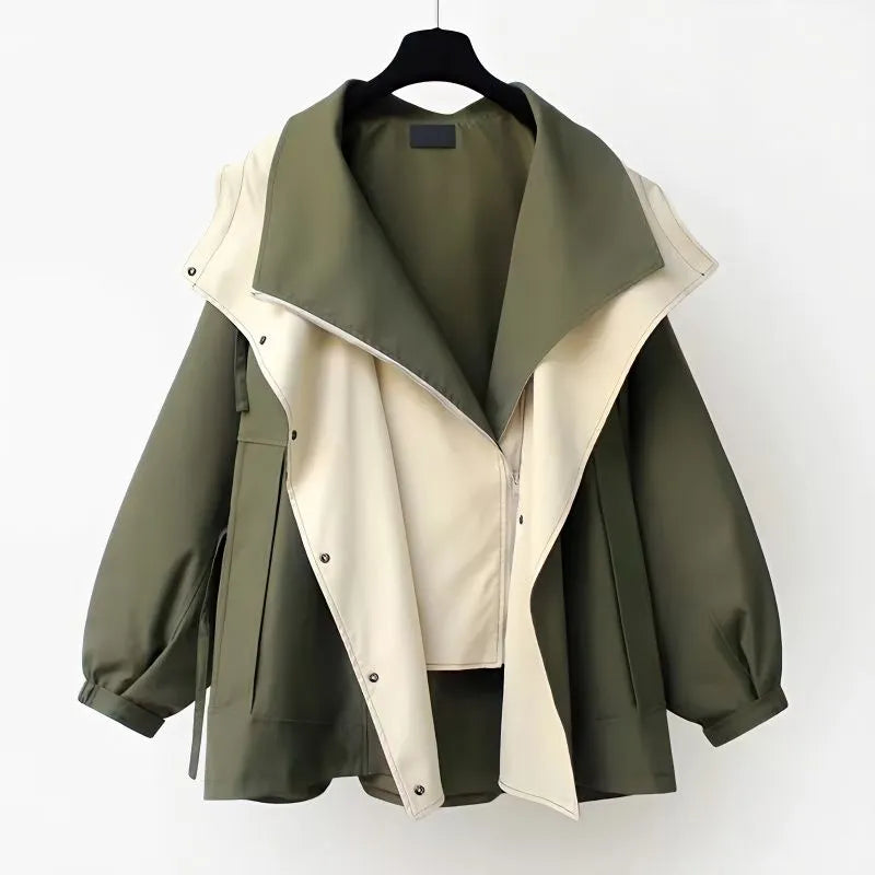 Women's Patchwork Long Trench Coat