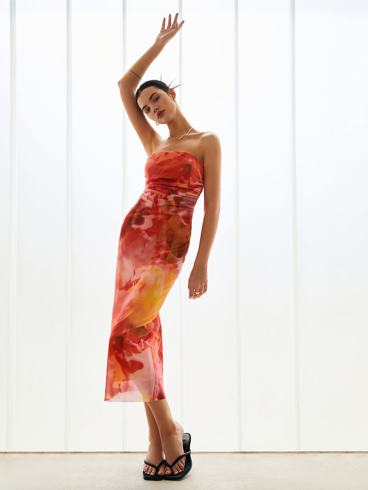 Selvine Semi-Sheer Mesh Midi Tube Dress