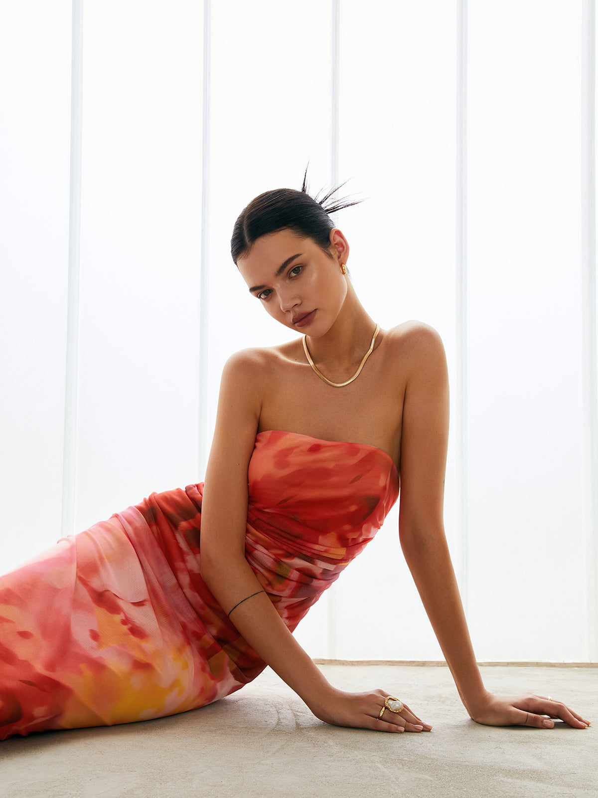 Selvine Semi-Sheer Mesh Midi Tube Dress