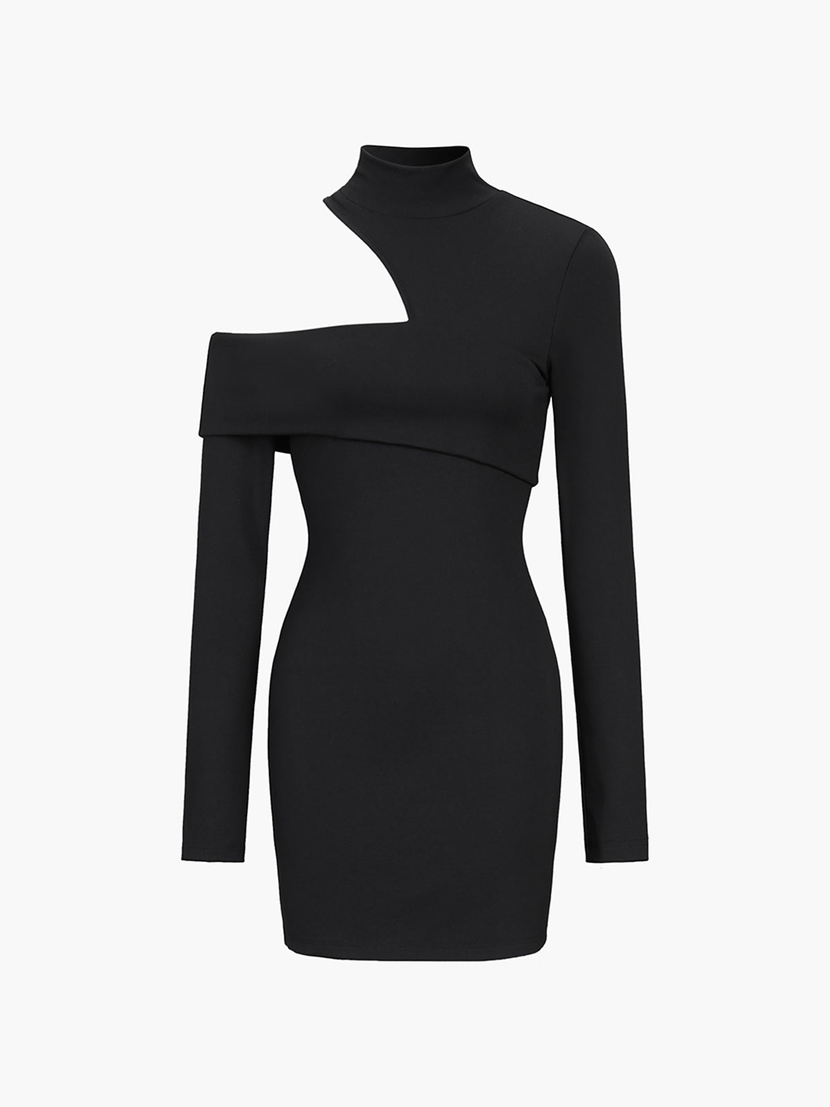 Starlace – Geripptes Kleid mit Stehkragen, schrägen Aussparungen, langen Ärmeln und kurzem Schnitt