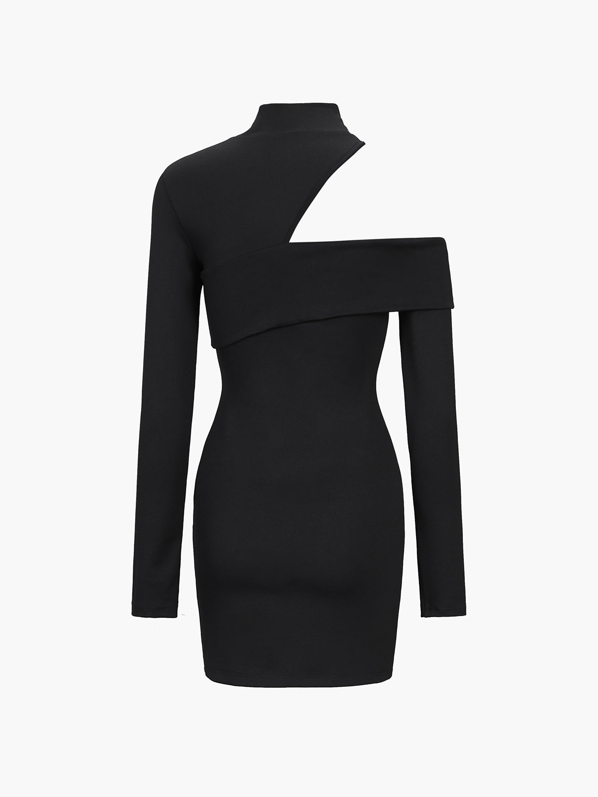 Starlace – Geripptes Kleid mit Stehkragen, schrägen Aussparungen, langen Ärmeln und kurzem Schnitt