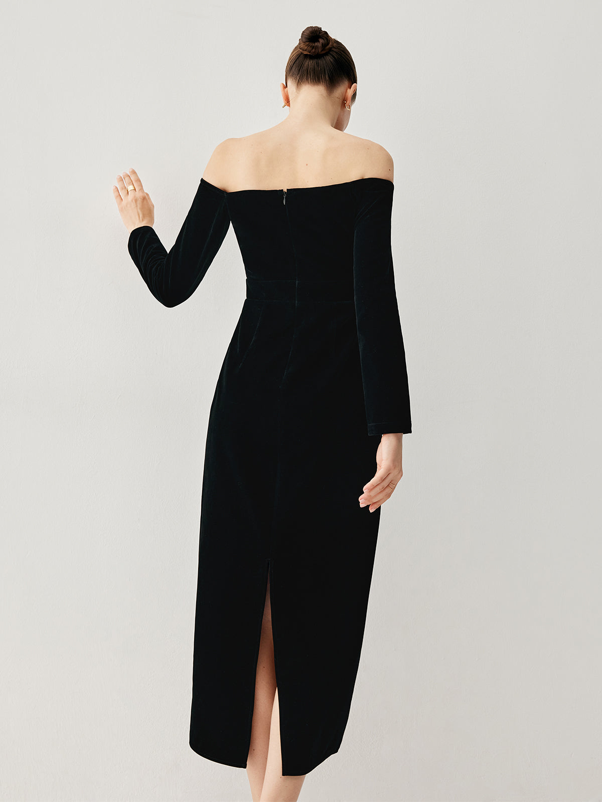 Nalsimo – Schulterfreies Patchwork-Midikleid aus Samt mit Schlitz