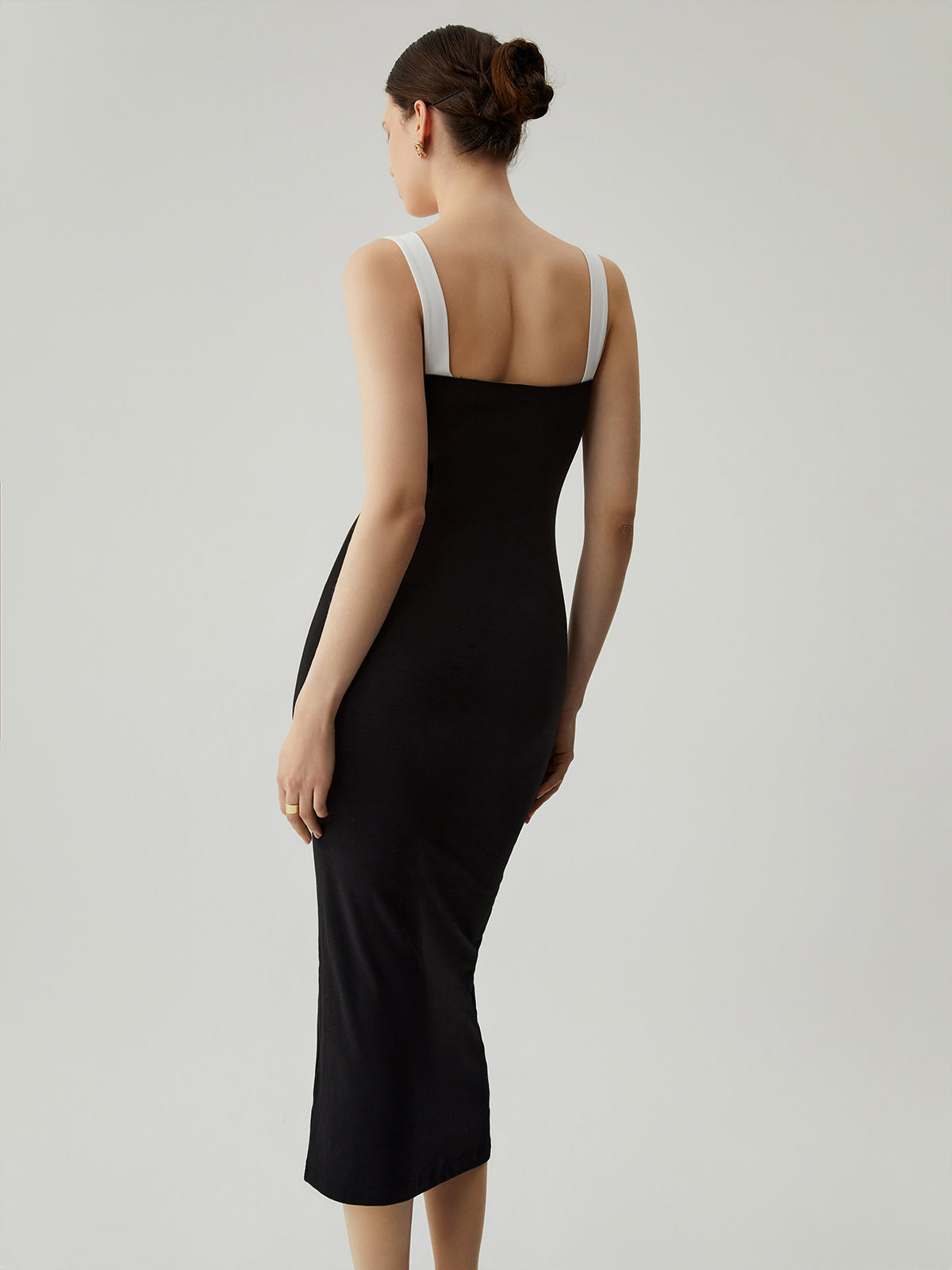 Silk Bodycon Patchwork Sweetheart Collar Cami Midi Dress