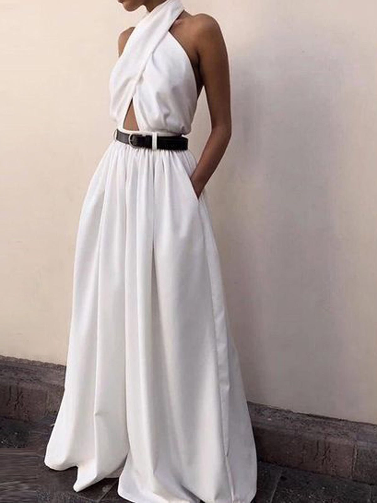 Moriane Criss Cross Halter Backless Jumpsuit Utan Bälte