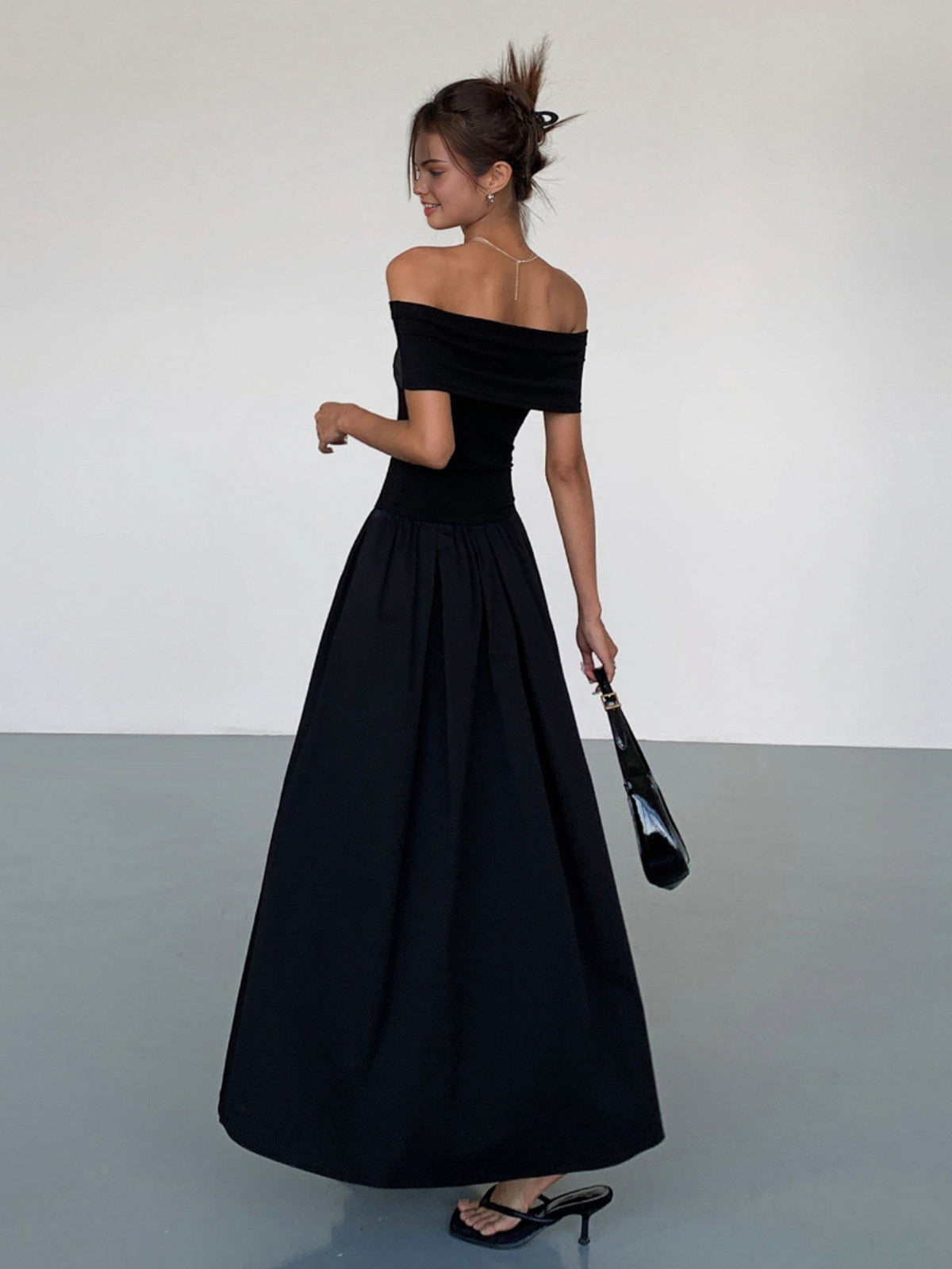 SolŽa Frenchy – Langes, einfarbiges, schulterfreies Kleid