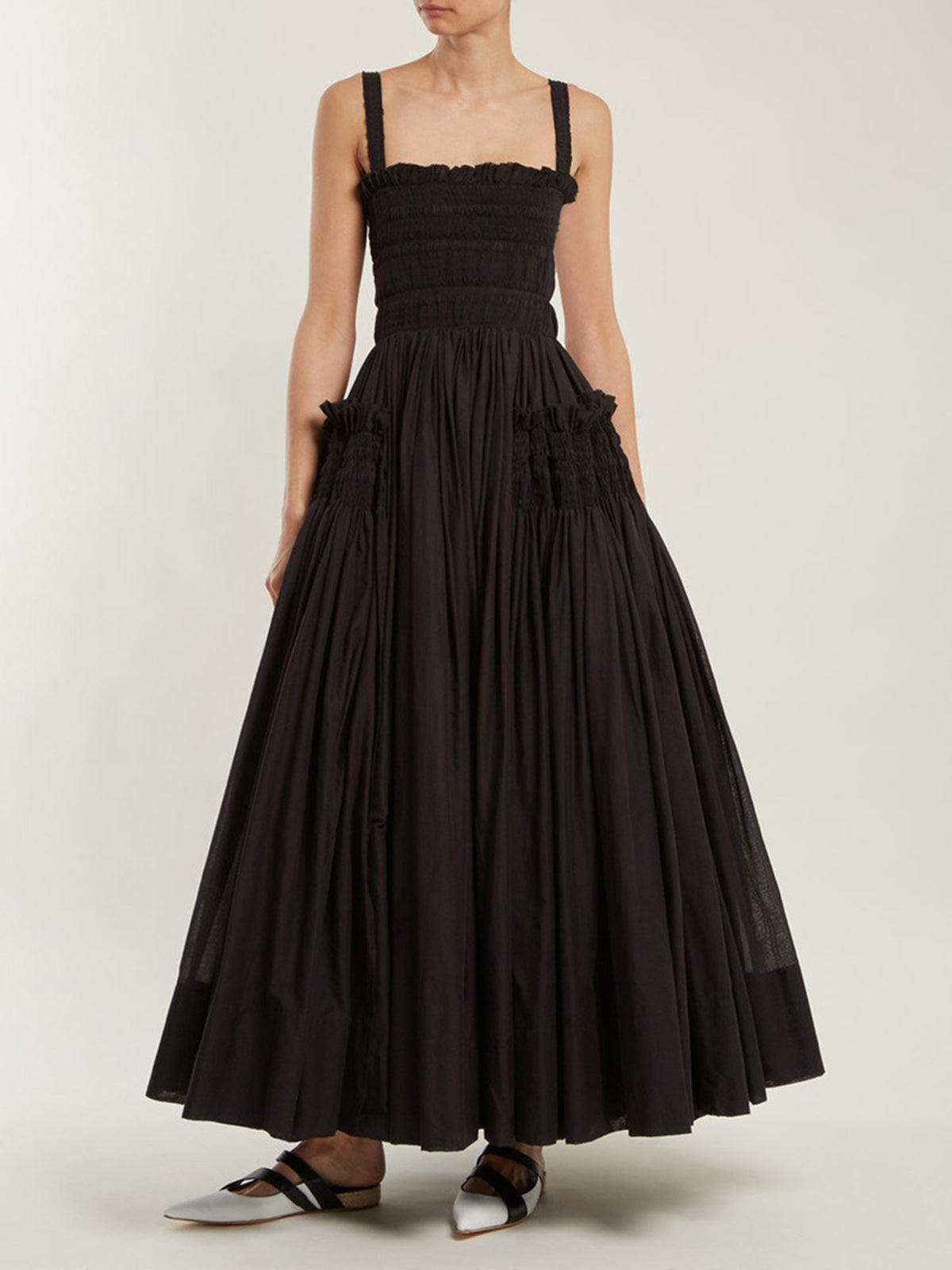 Reverian – Langes Camisole-Kleid mit Raffung und Falten