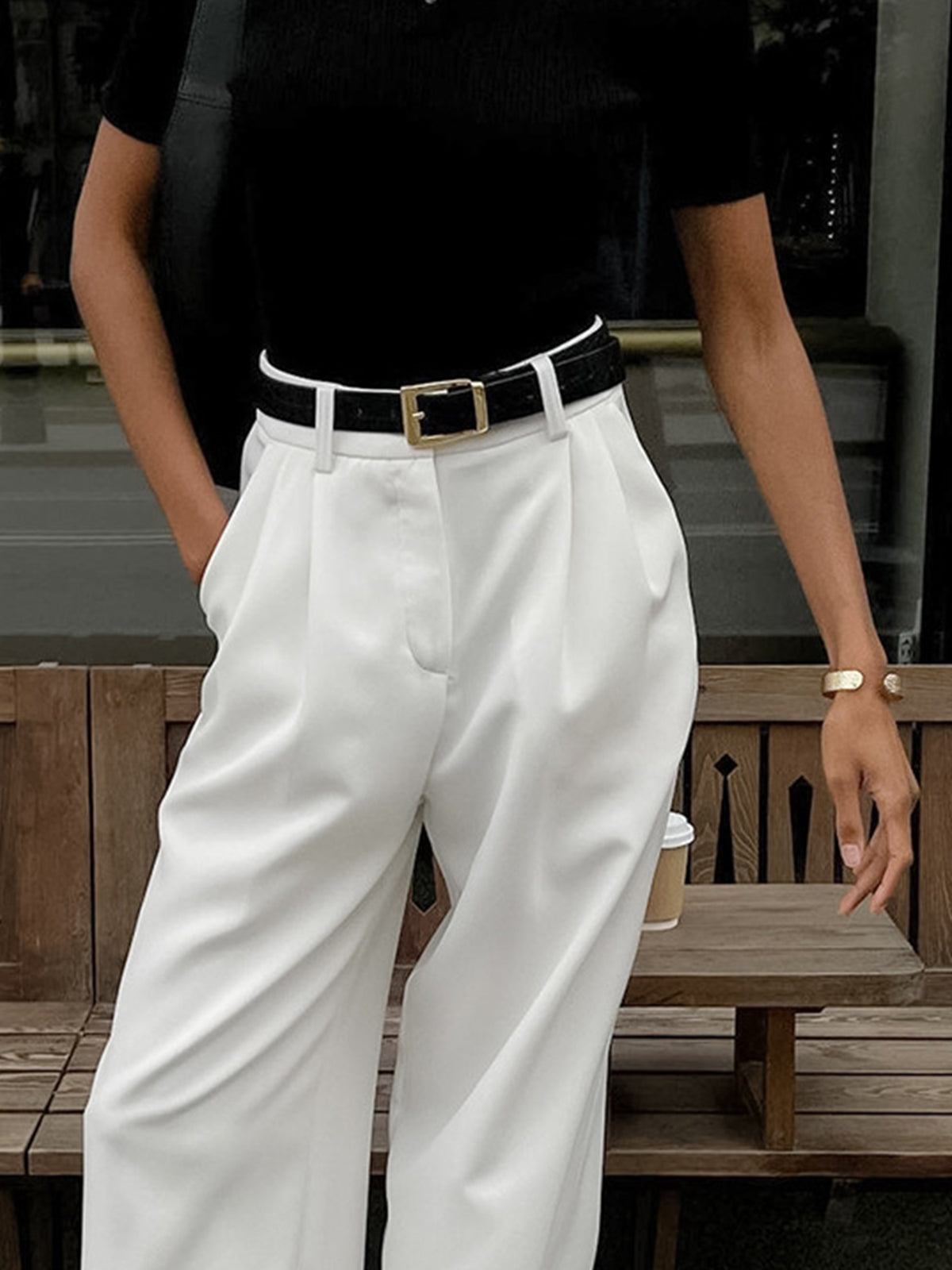 Navine Solid Wide Leg Byxor Utan Bälte