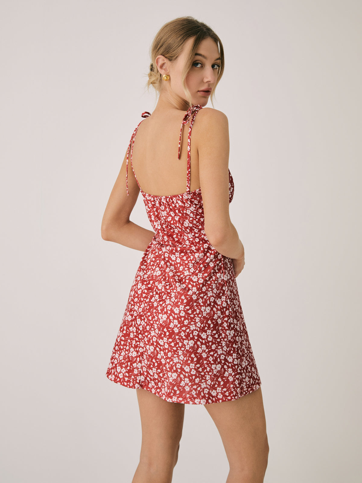 Starlit Floral Open Back Print Cami Short Dress