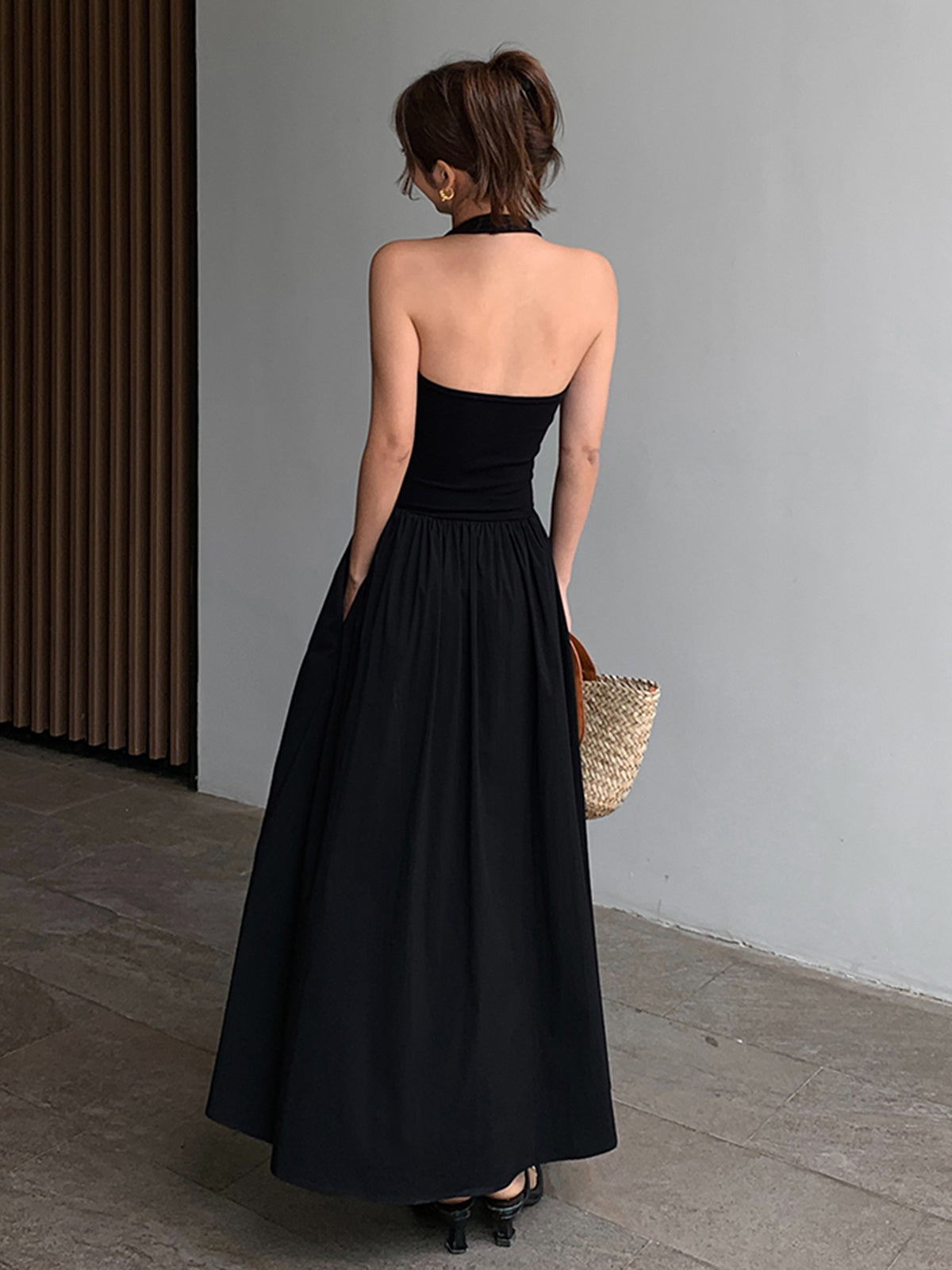 Aetheral Minimalistisk Halter Backless Lång Klänning