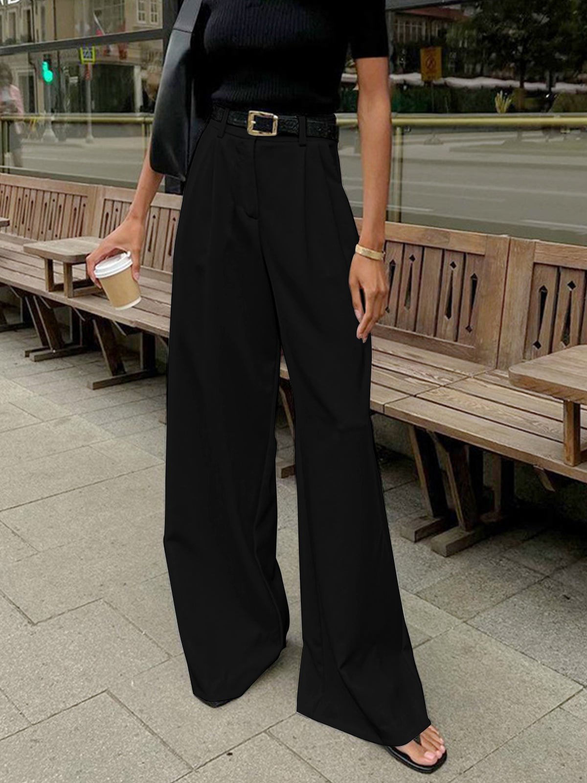 Navine Solid Wide Leg Byxor Utan Bälte