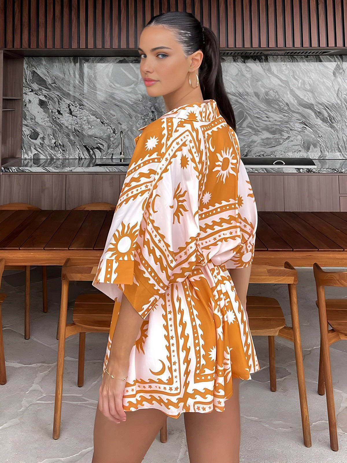 Miraclespun Boho Sol & Måne Mönster Kort Jumpsuit