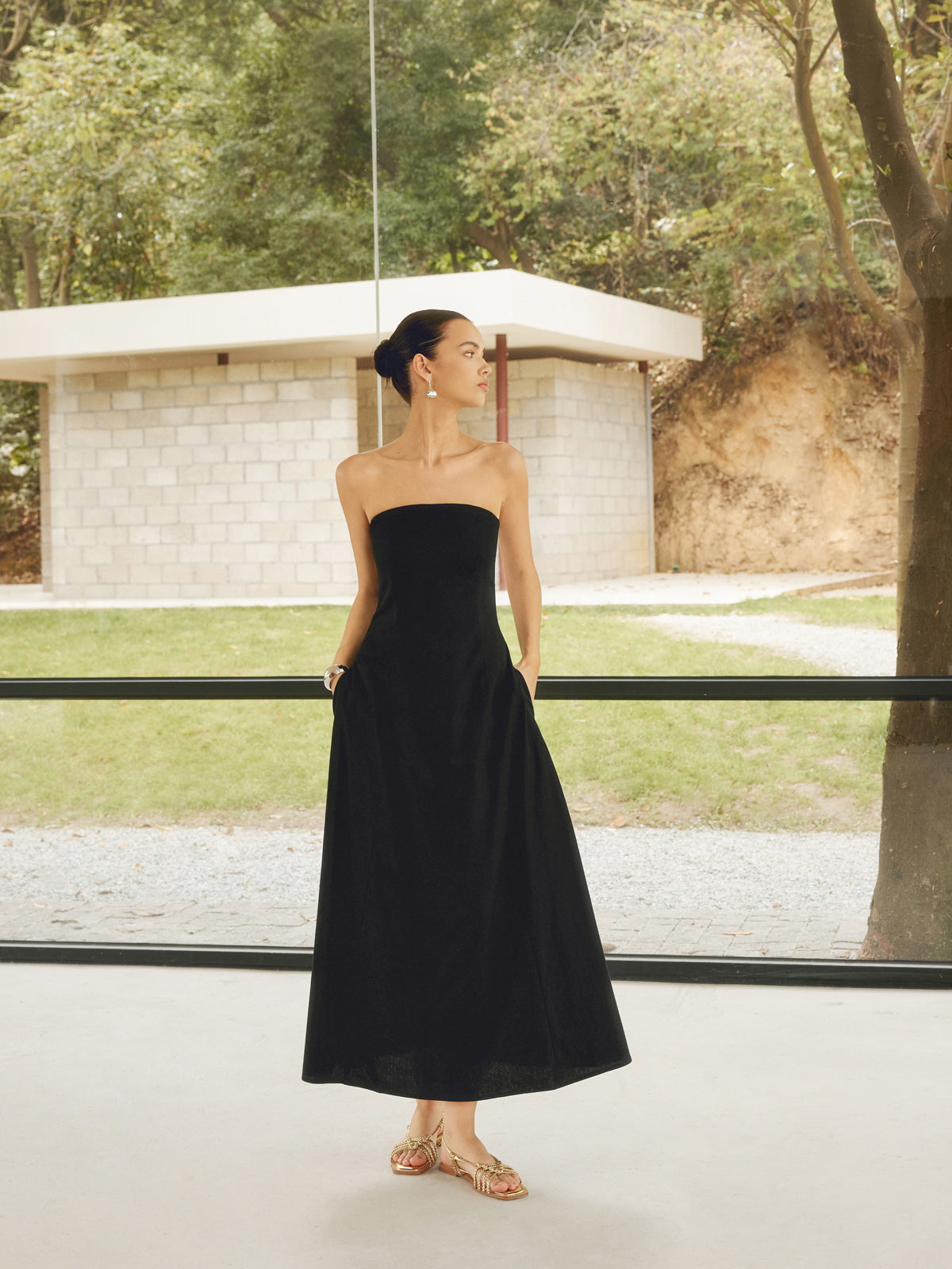 SavrŽ Leinenmischungen Basic Taschen Tube Langes Kleid