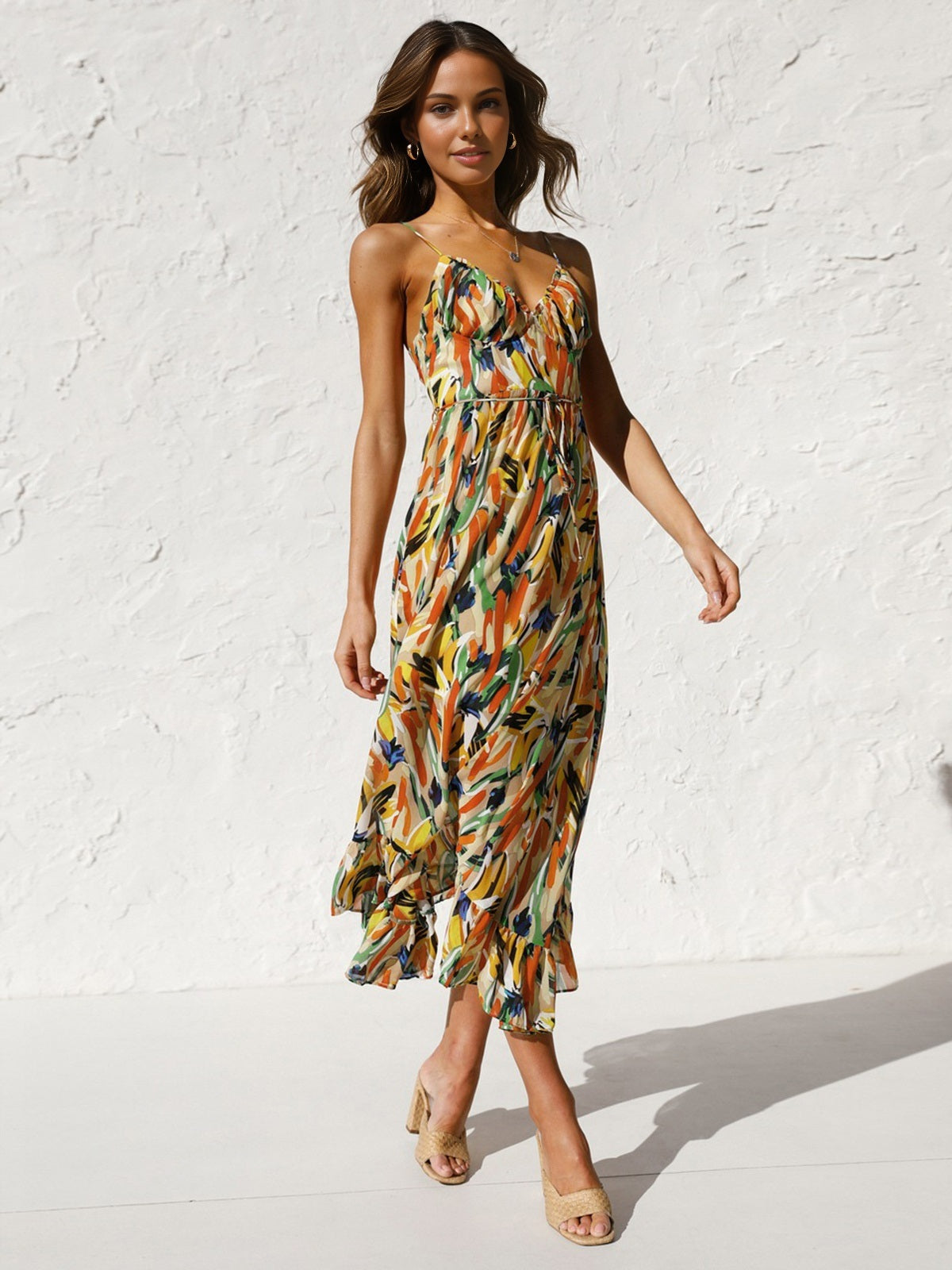 Loria – Camisole-Midikleid mit mehrfarbigem Print