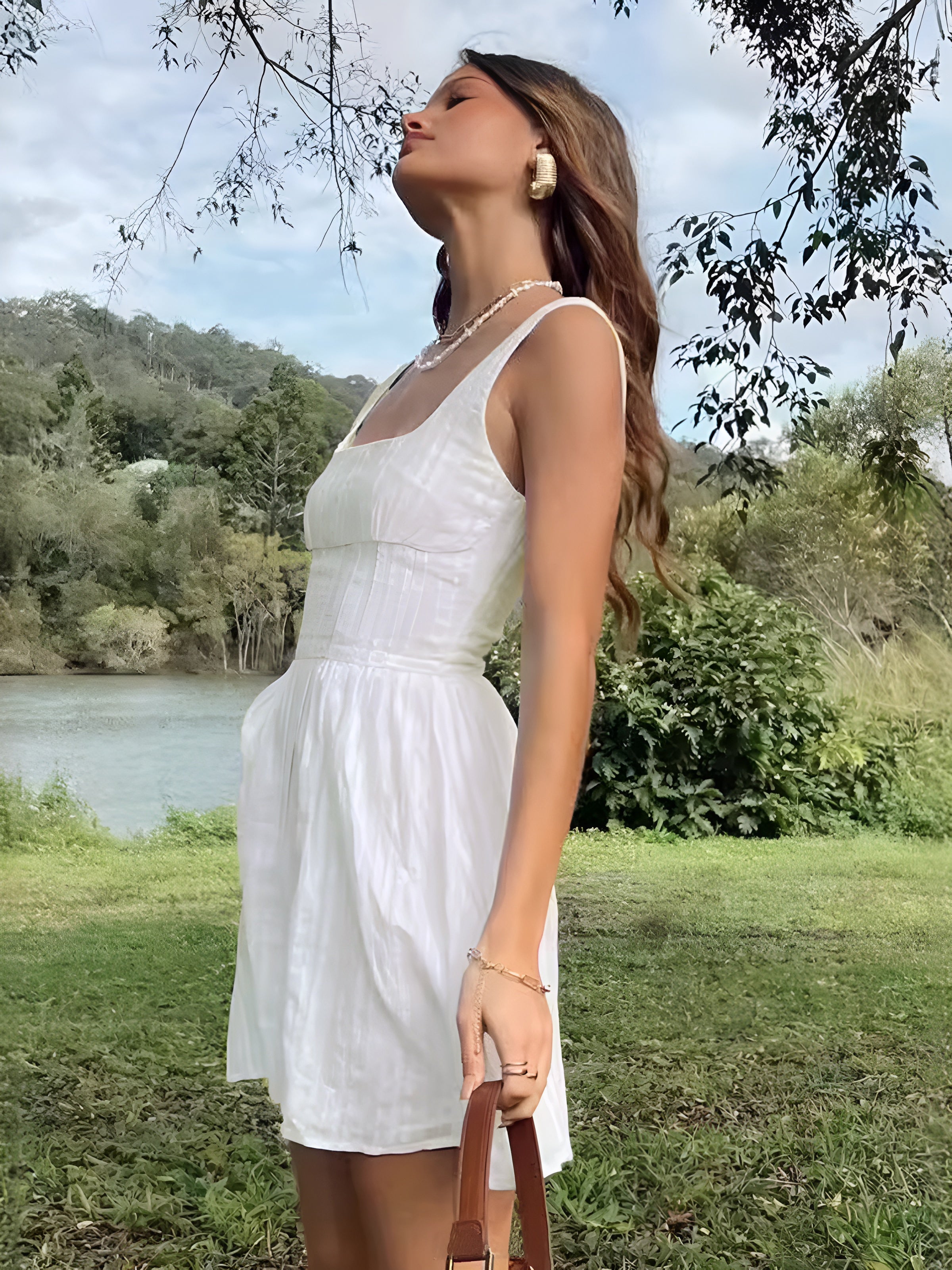Kelviel Semi-Sheer Solid Square Neckline Short Dress