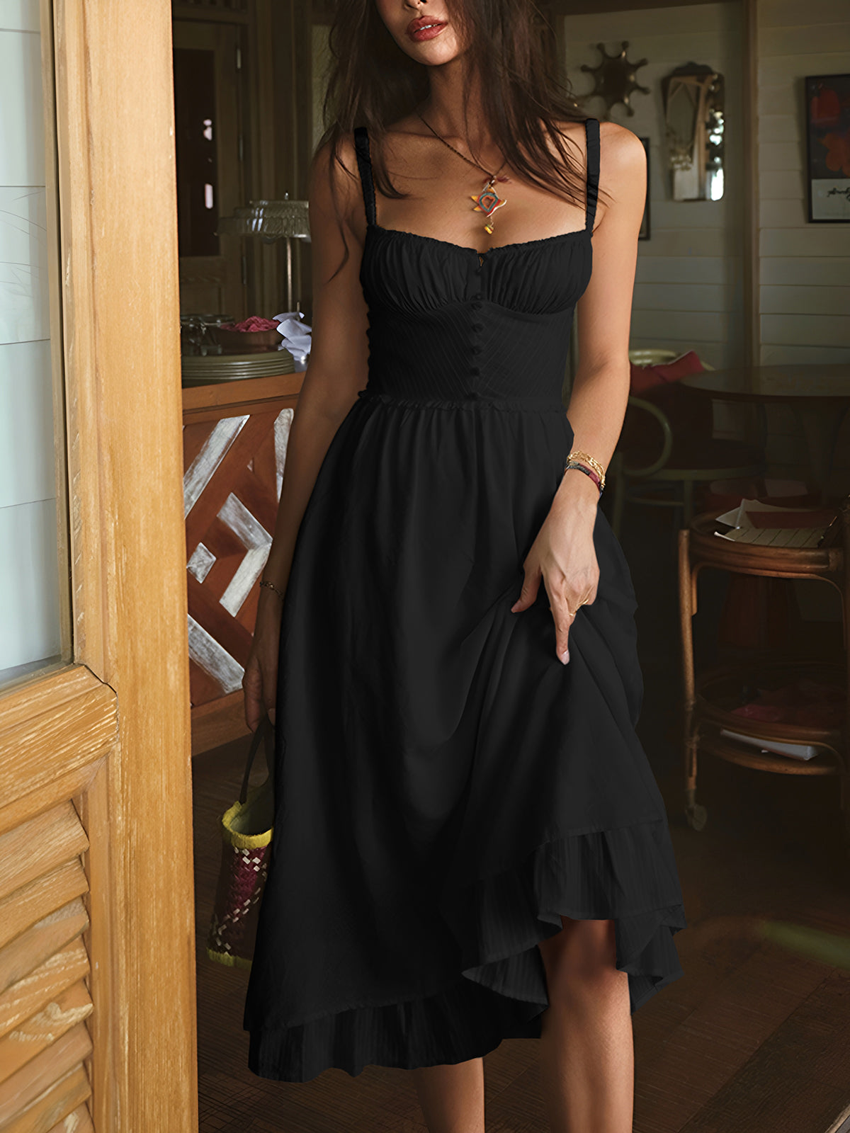 Schlichtes Cami-Midikleid mit Rüschensaum von Ranet