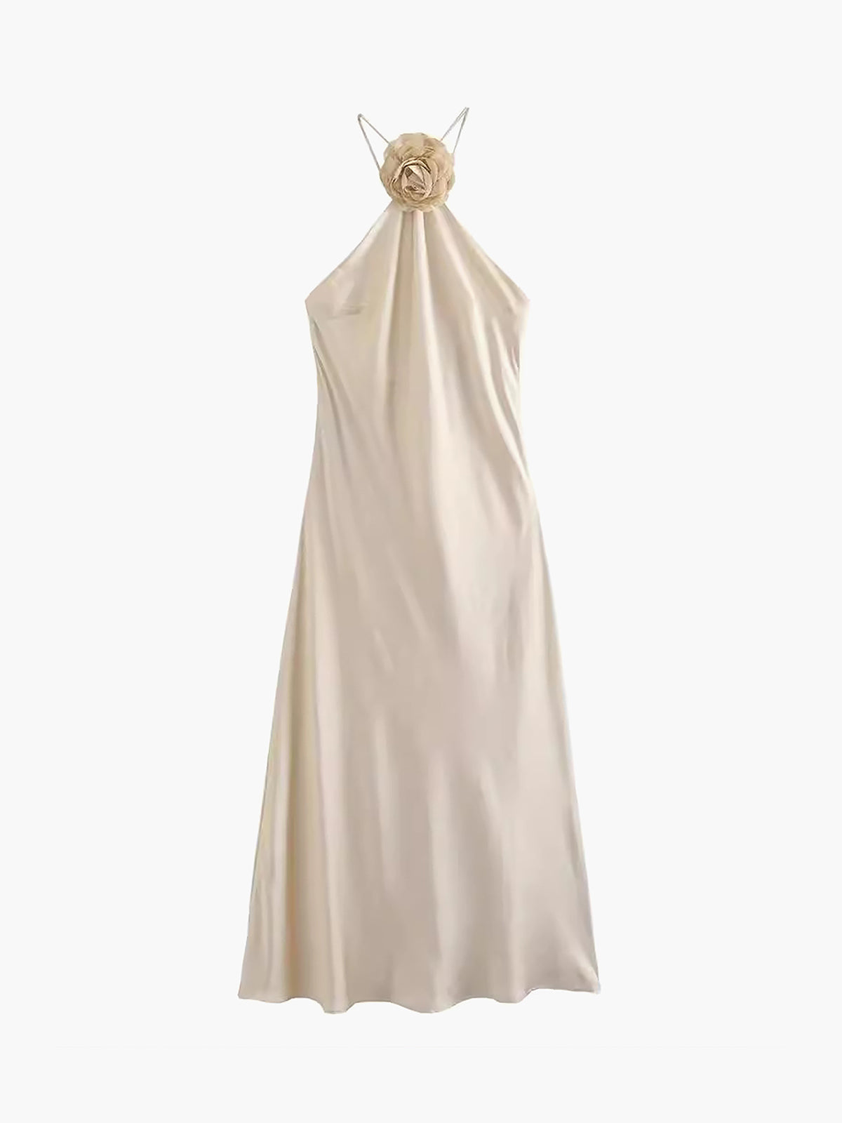 Celvys Satin Rosette Decor Halter Midiklänning