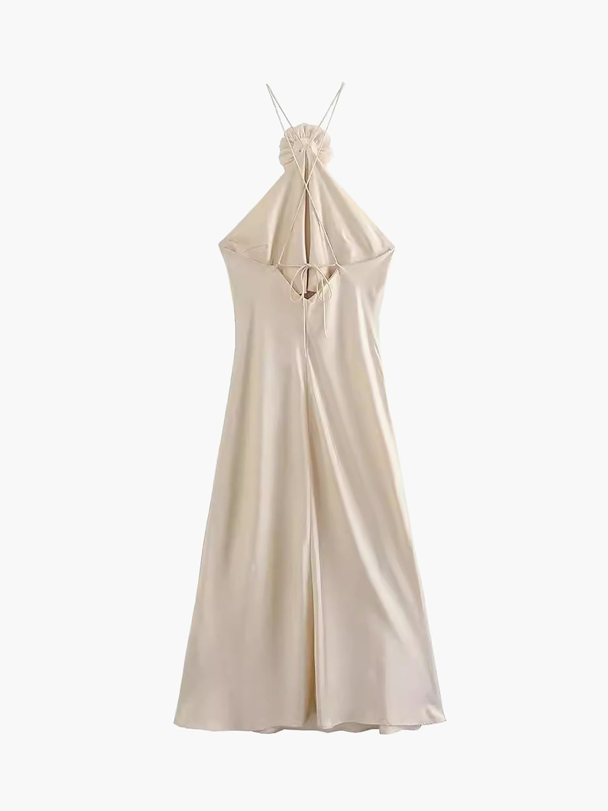 Celvys Satin Rosette Decor Halter Midiklänning