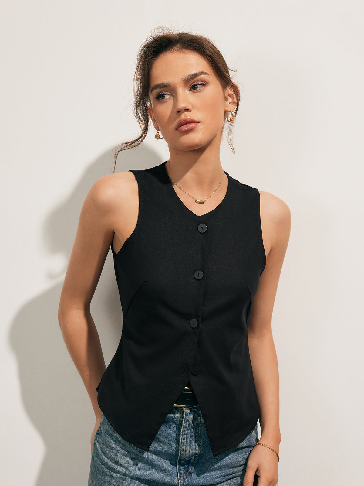 Velise – Tanktop aus Leinenmischung mit Knopfleiste