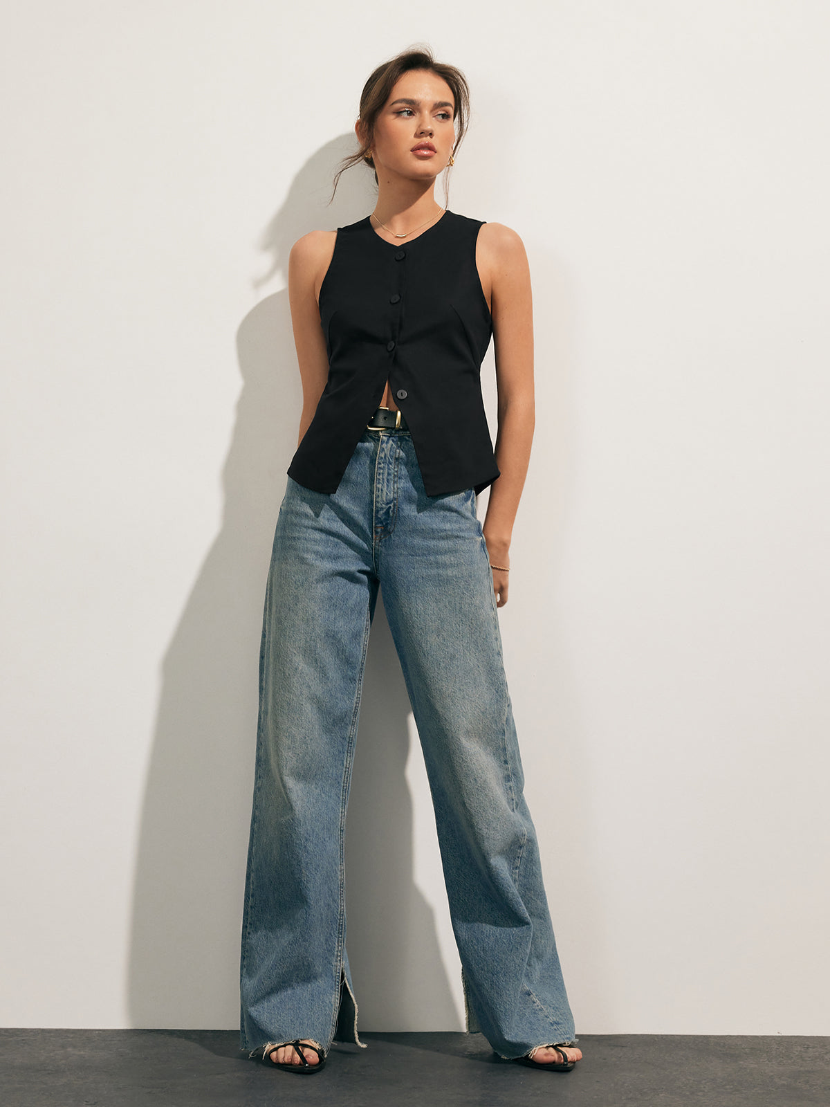 Velise – Tanktop aus Leinenmischung mit Knopfleiste
