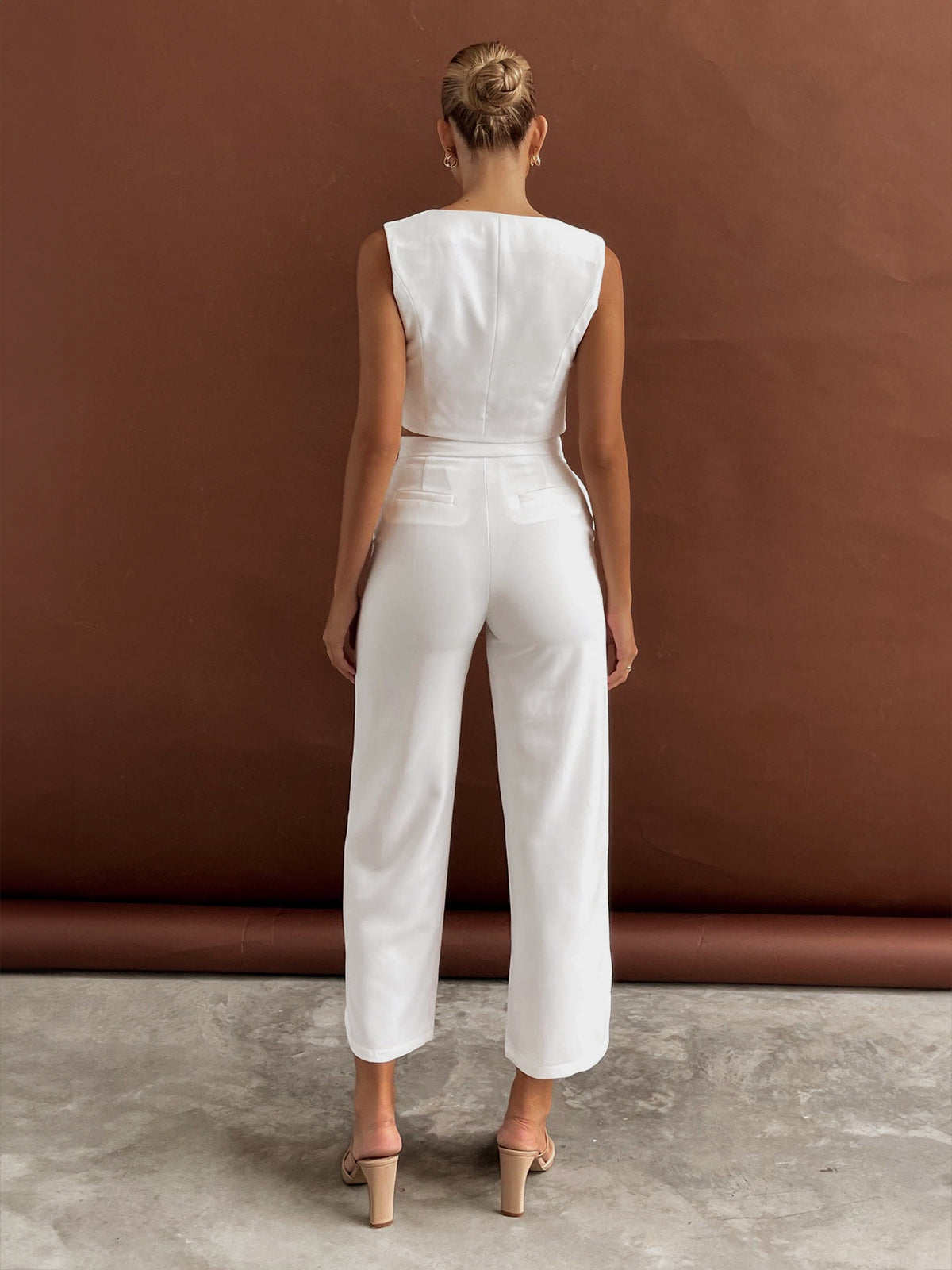 Norene Enfärgade Asymmetriska Raka Byxor Set