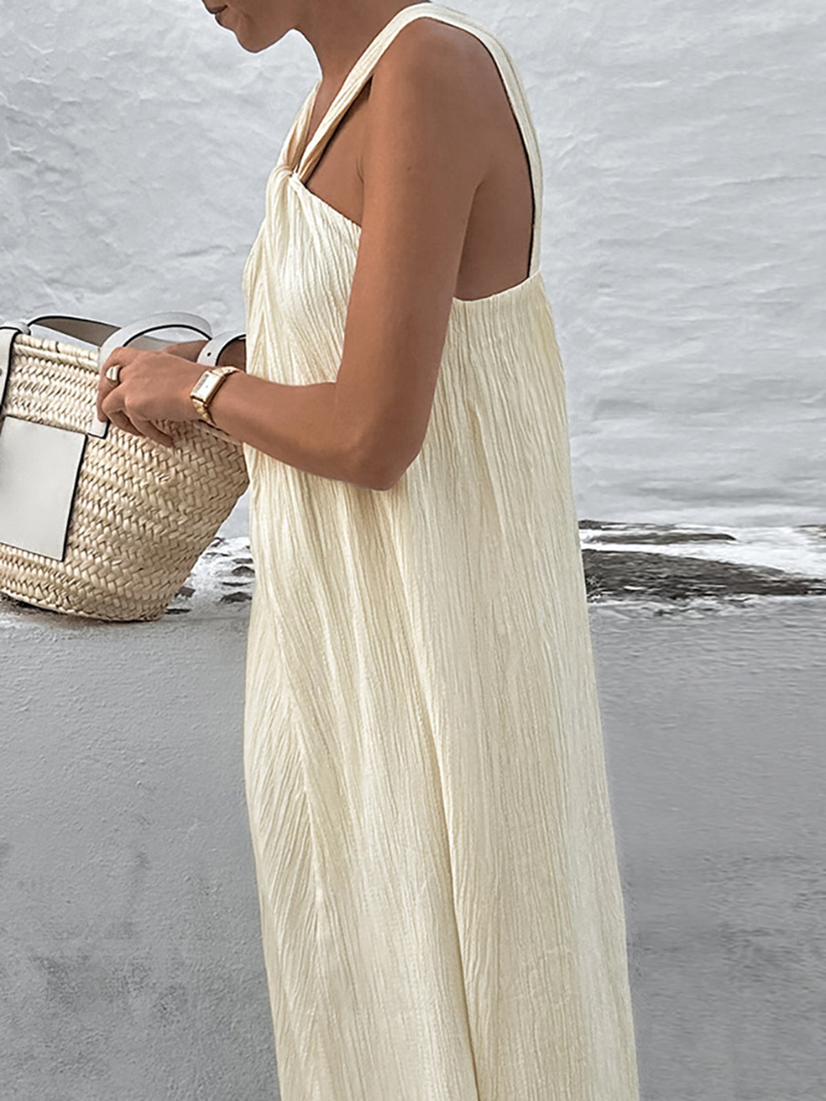 Solae – Cremefarbenes, langes Neckholderkleid