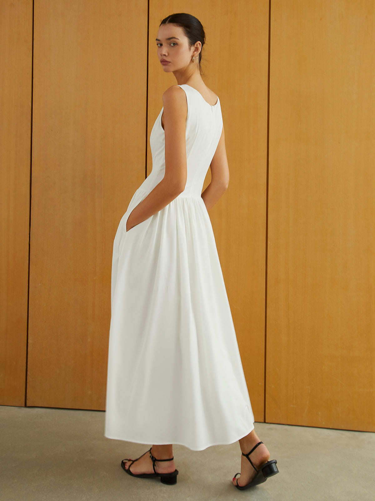 Ravys Button-Front Sleeveless Pockets Long Dress