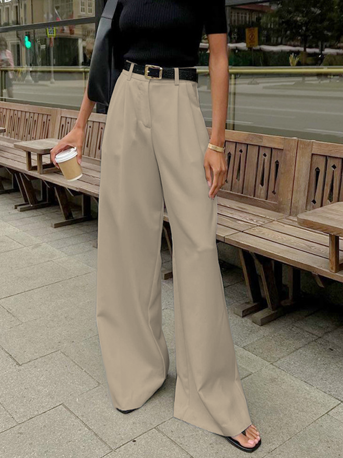 Navine Solid Wide Leg Byxor Utan Bälte
