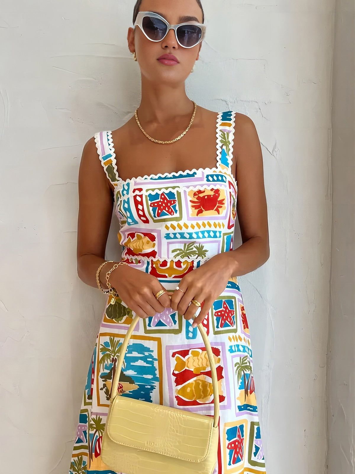 Langes, ärmelloses Kleid mit Graffiti-Print von Lucel