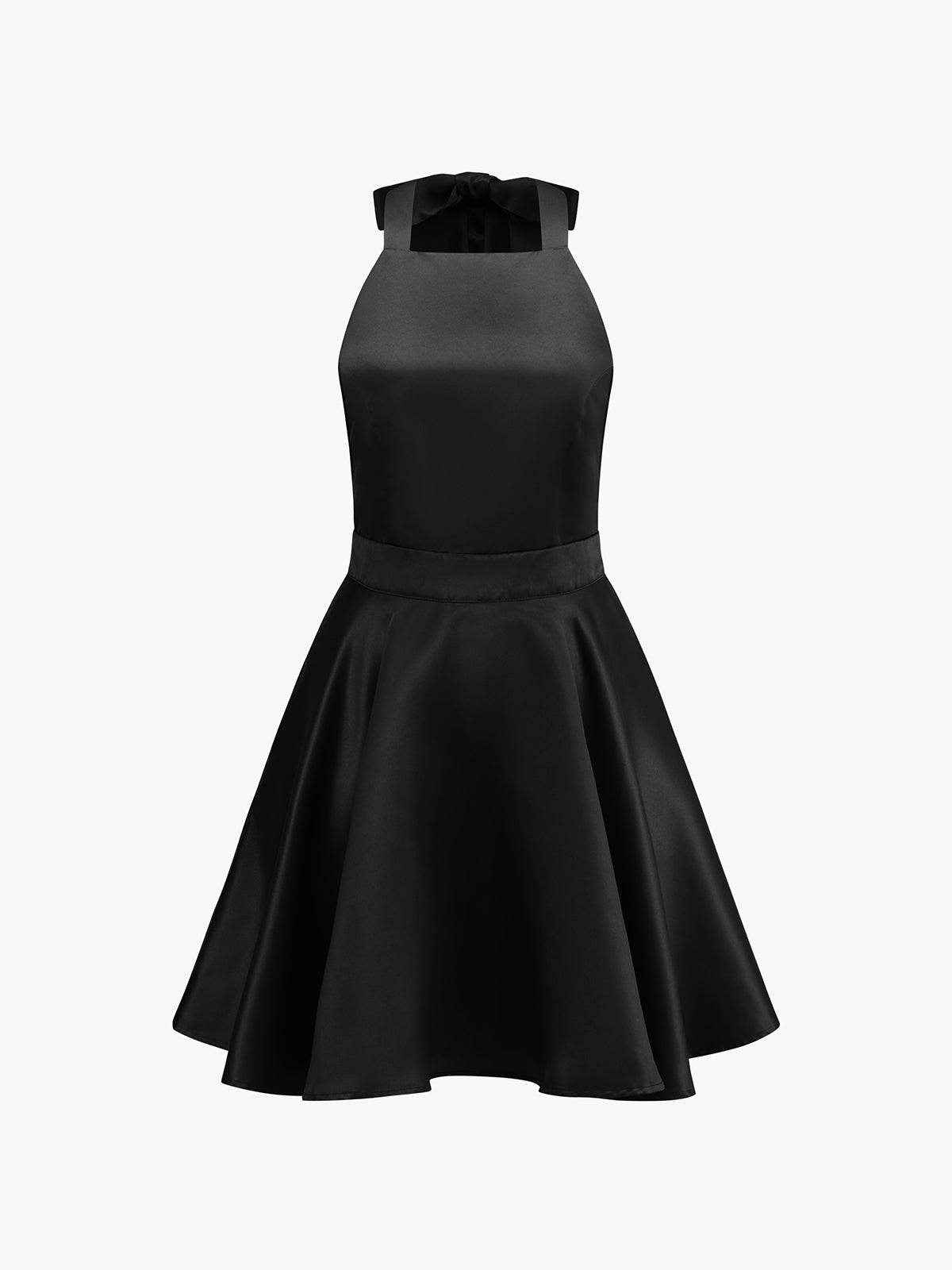 Saveth – Minikleid aus Satin mit Knoten und Doppeltaschen, offenem Rücken und Plissee