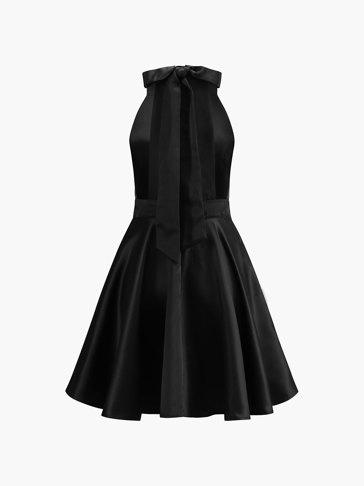 Saveth – Minikleid aus Satin mit Knoten und Doppeltaschen, offenem Rücken und Plissee