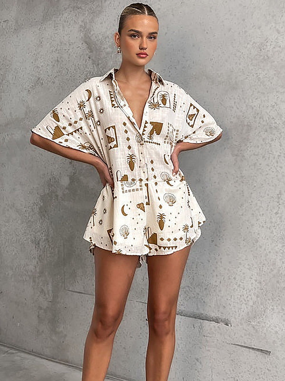 Zephiel Semi-Sheer Loosen Print Jumpsuit