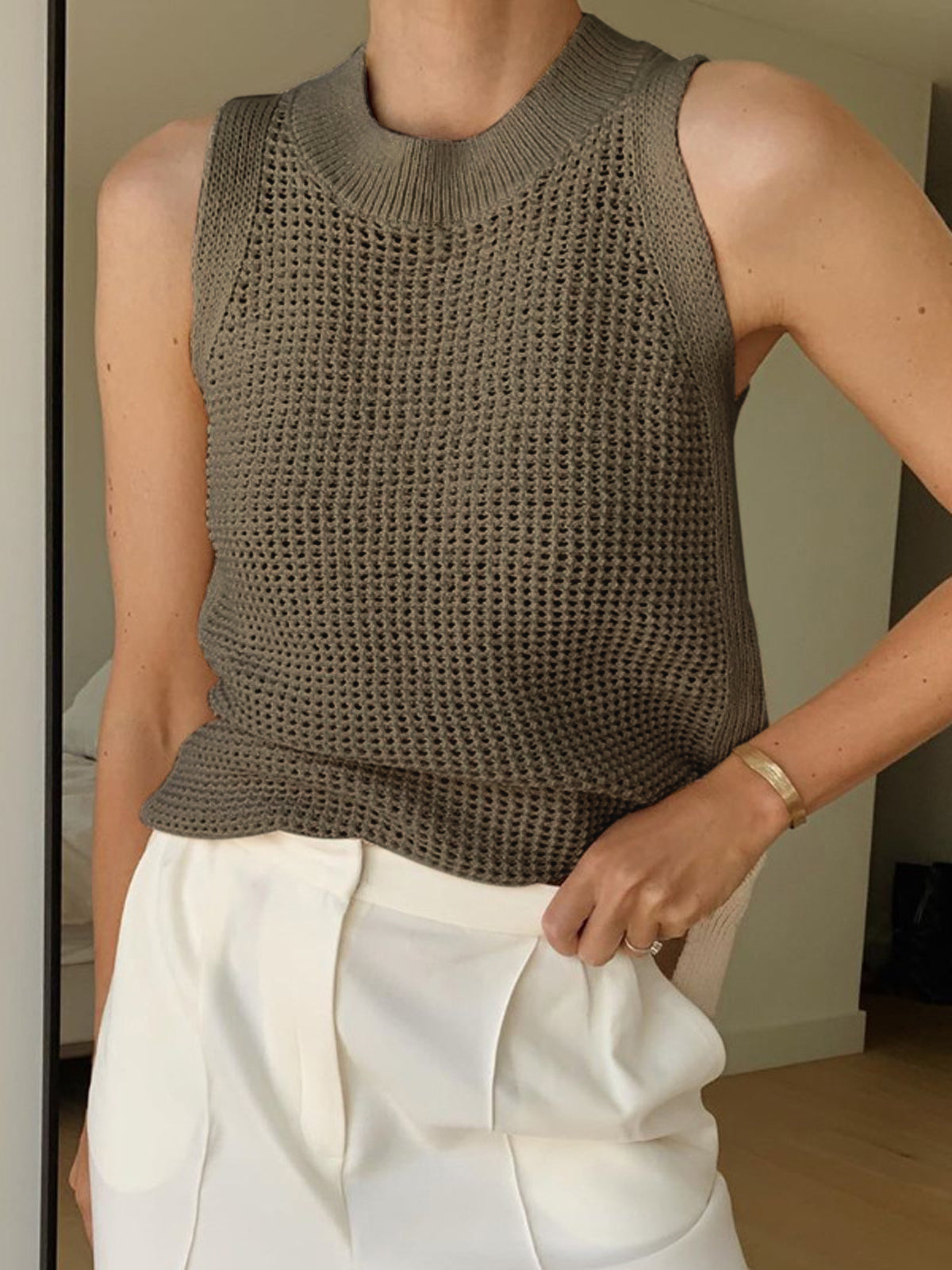 Nisle – Gestricktes, hohles, einfarbiges Tanktop