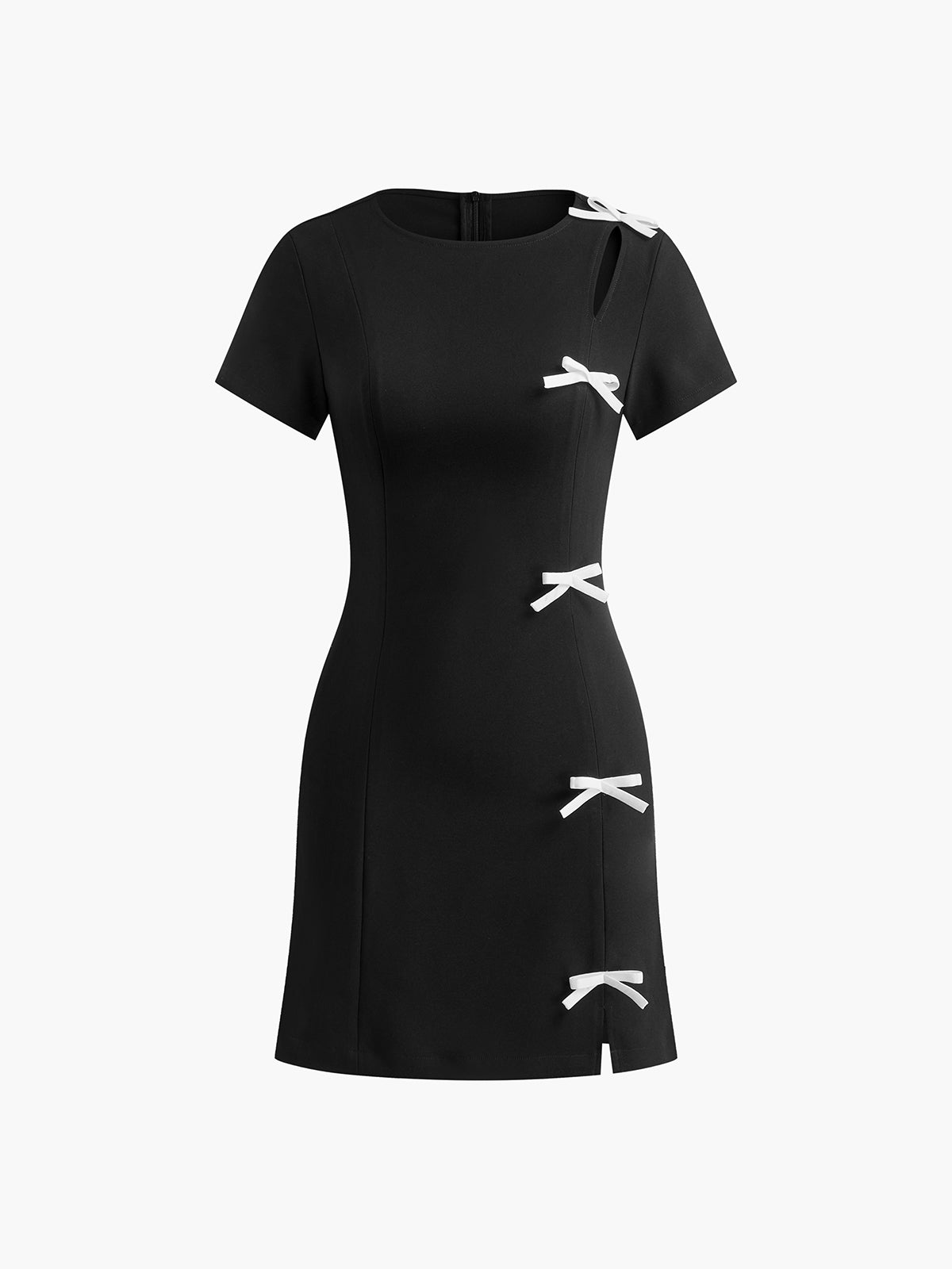 Kurzes Kleid aus Veloursgewebe mit seitlichem Schlitz und Schleife