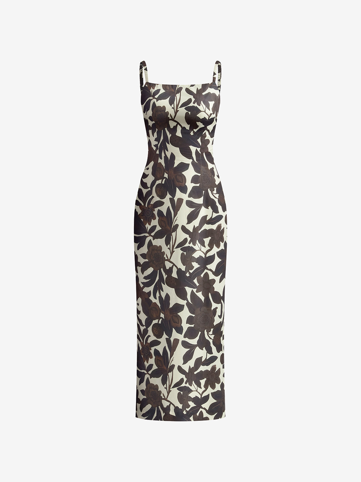 Rückenfreies, bedrucktes Kleid mit Schlitz und Reißverschluss von Serine