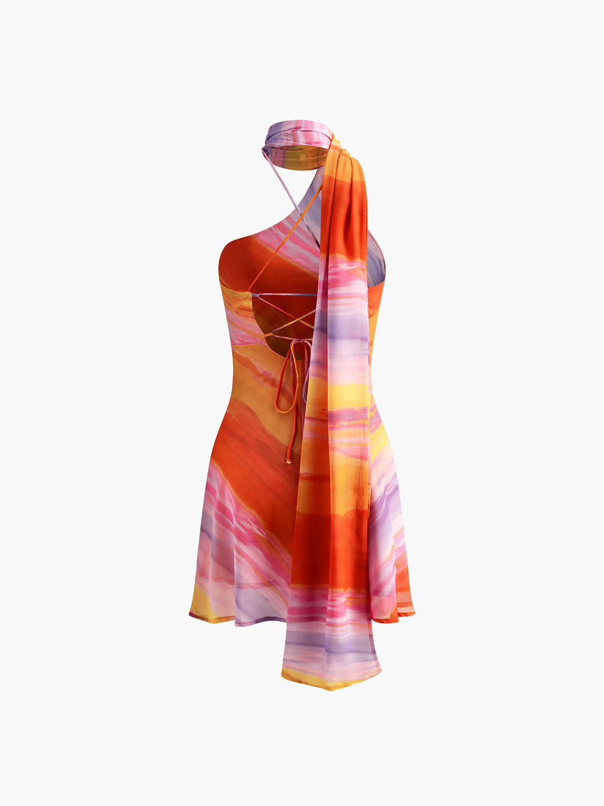 Sorane Haltered Backless Tie Dye Kort Klänning