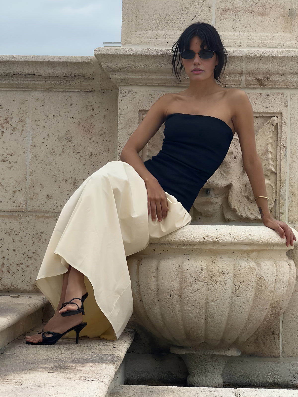 Orvine Contrast Color Tube Long Dress