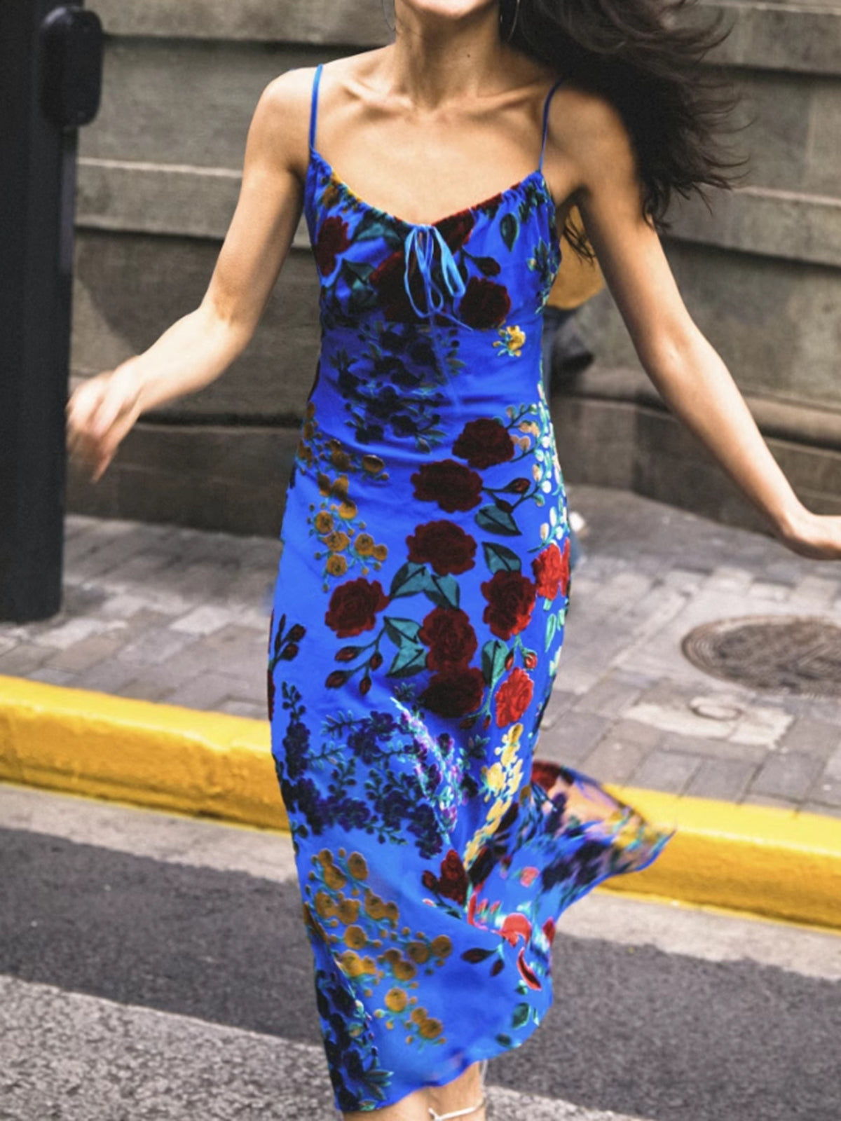 Vorel Velvet Floral Appliqué Cami Dress