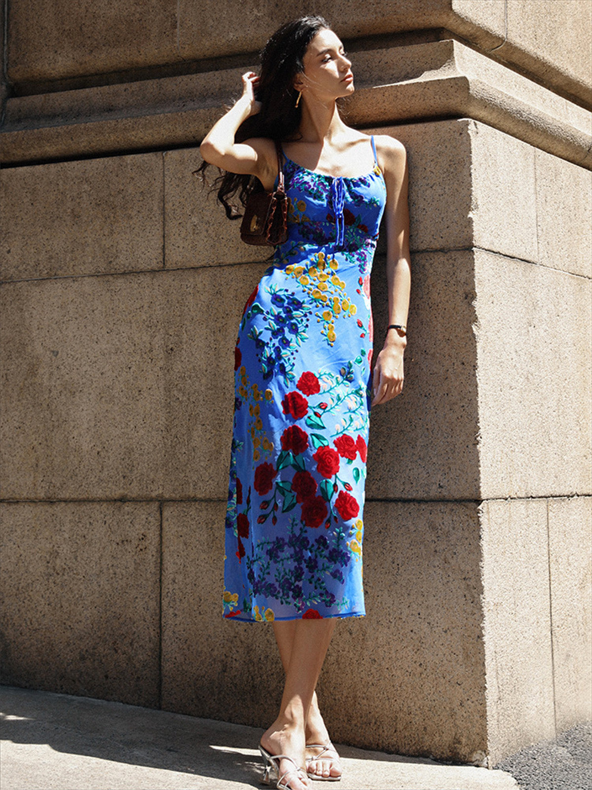 Vorel Velvet Floral Appliqué Cami Dress