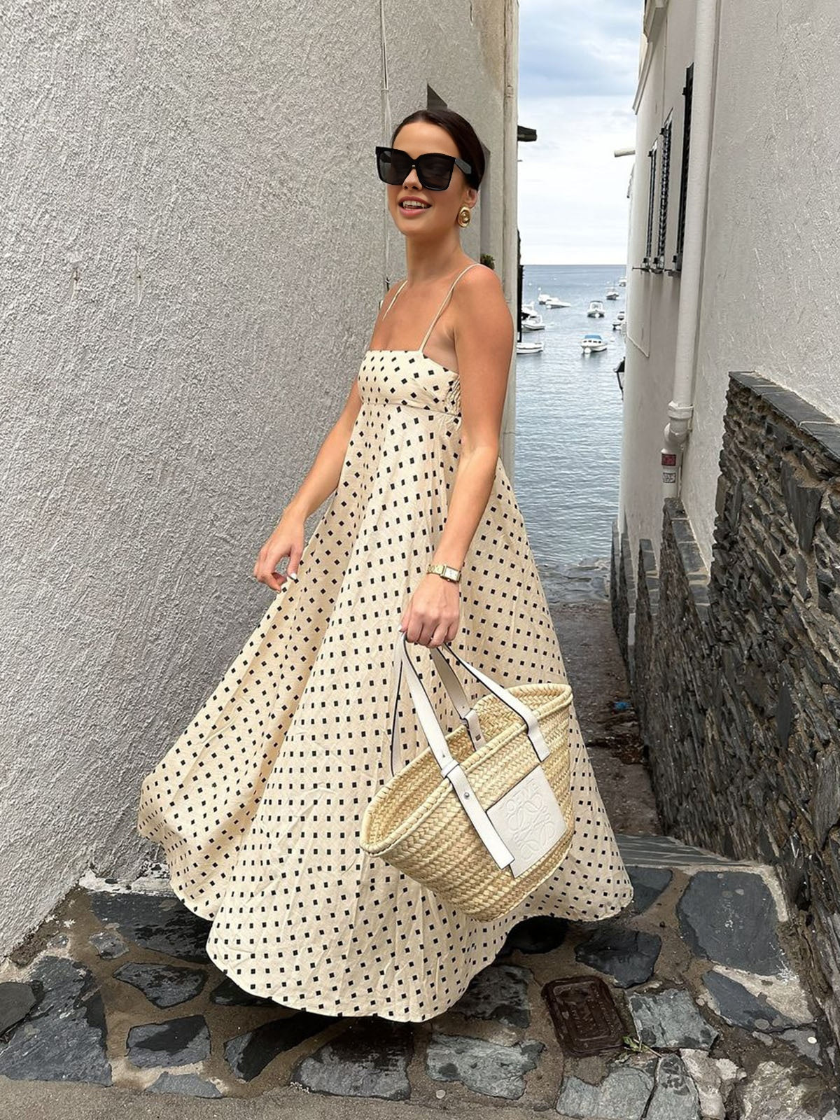 Langes Kleid mit Spaghettiträgern und Print von LŽone