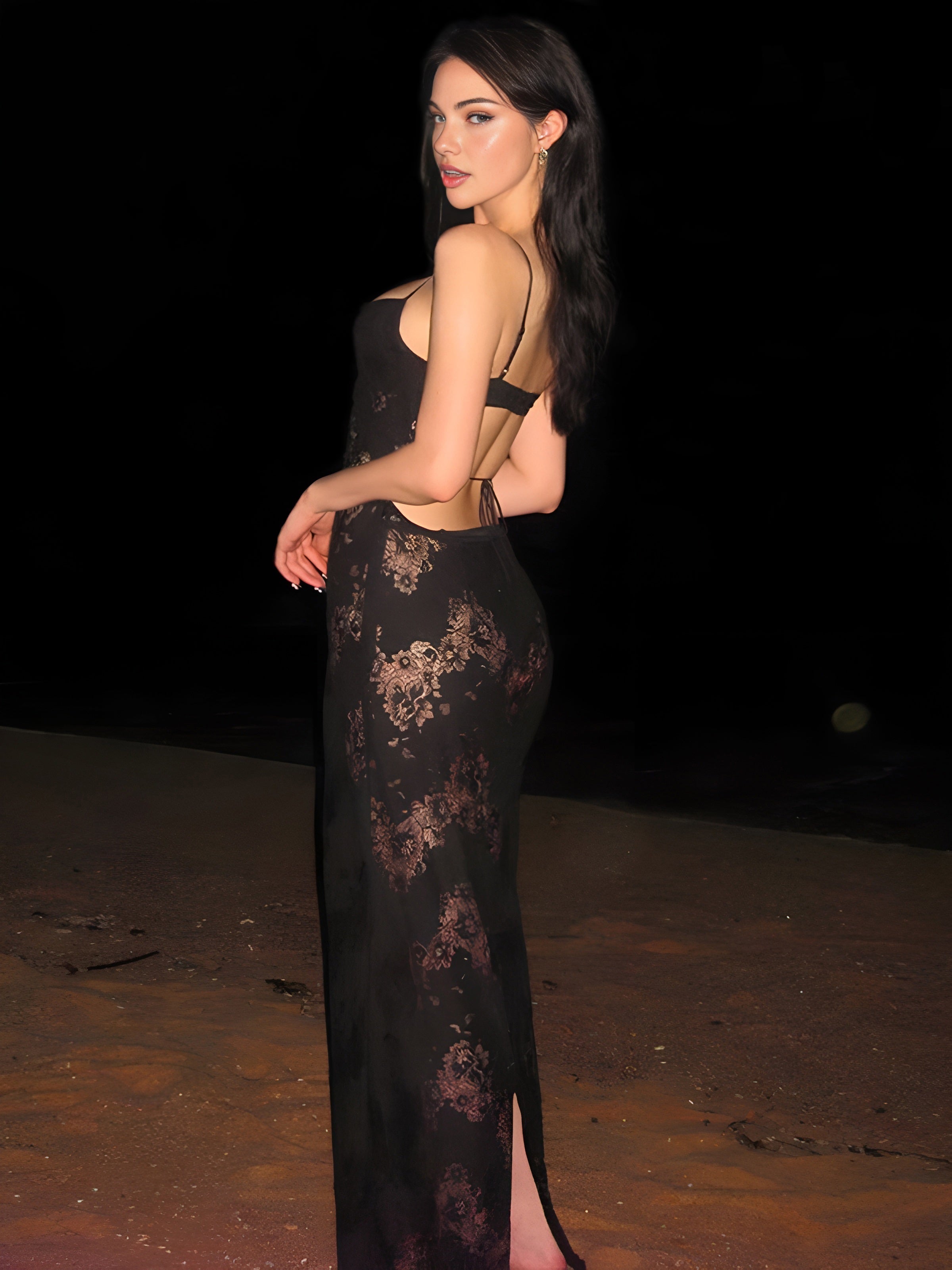 Luminary Floral Semi-Sheer Cami Long Dress