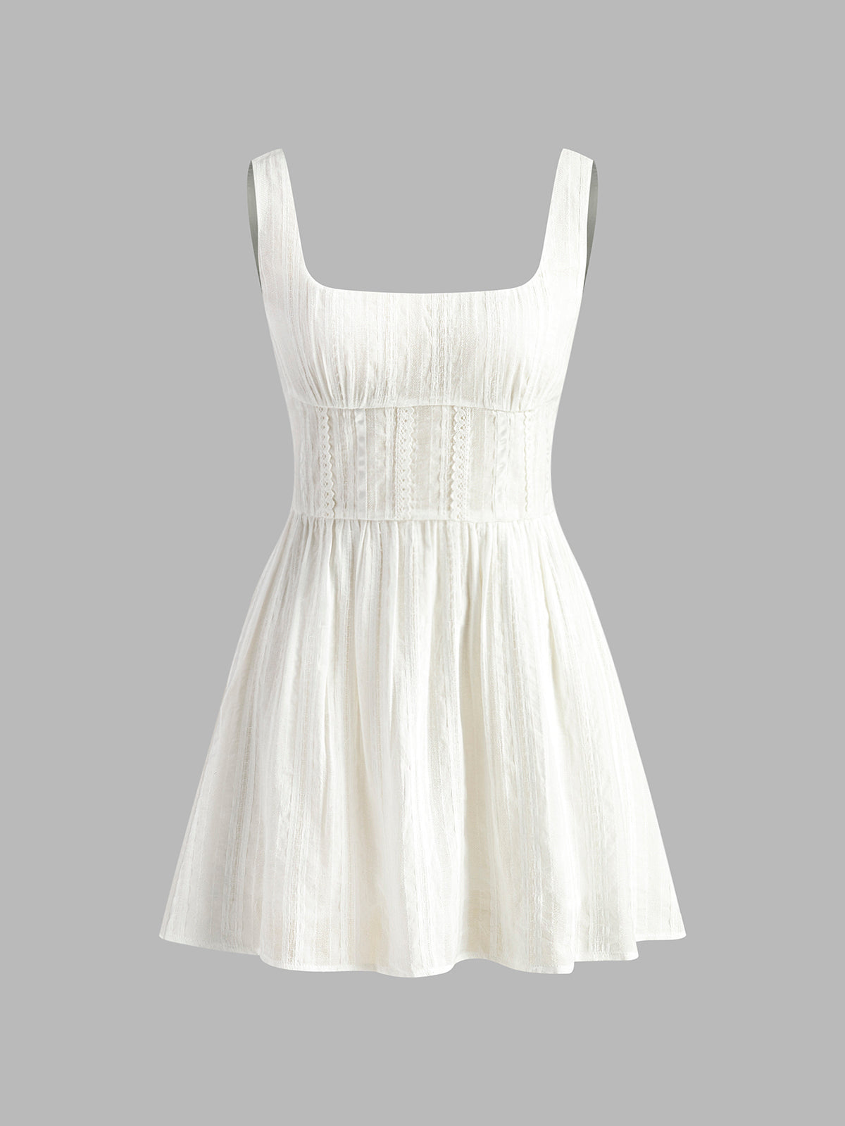 Kelviel Semi-Sheer Solid Square Neckline Short Dress