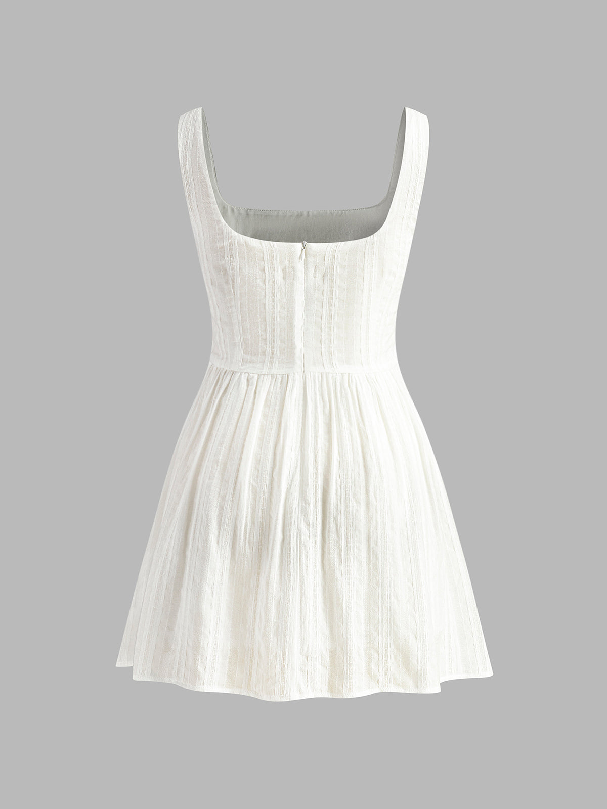Kelviel Semi-Sheer Solid Square Neckline Short Dress