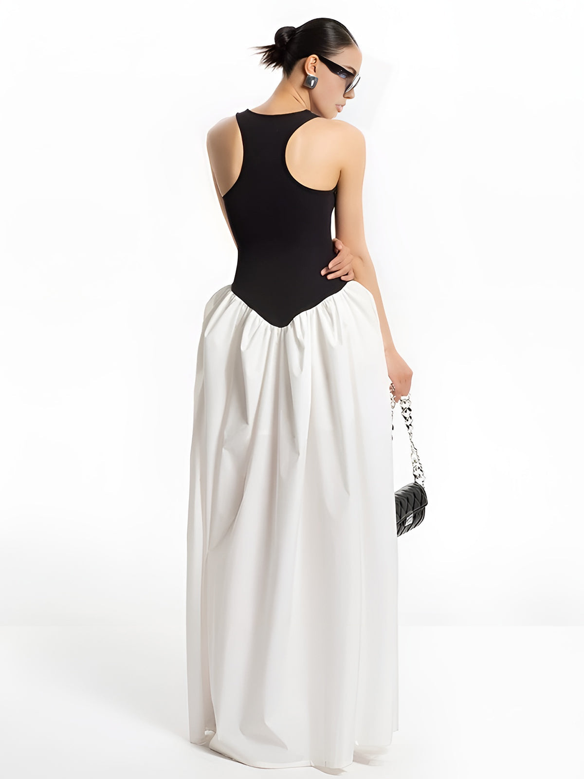 Iridspun – Halbtransparentes Kleid mit Farbblock-Einsatz und Taschen